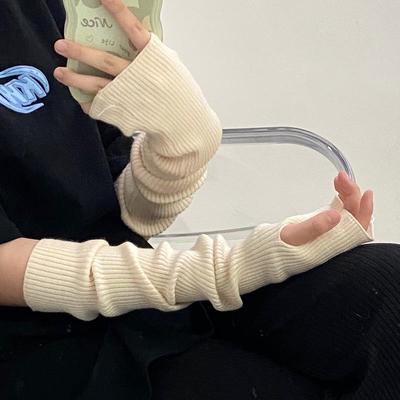 Damen Ärmel ohne Finger im koreanischen Stil aus Wolle gestrickt - Einfarbig für den kühlen Herbst