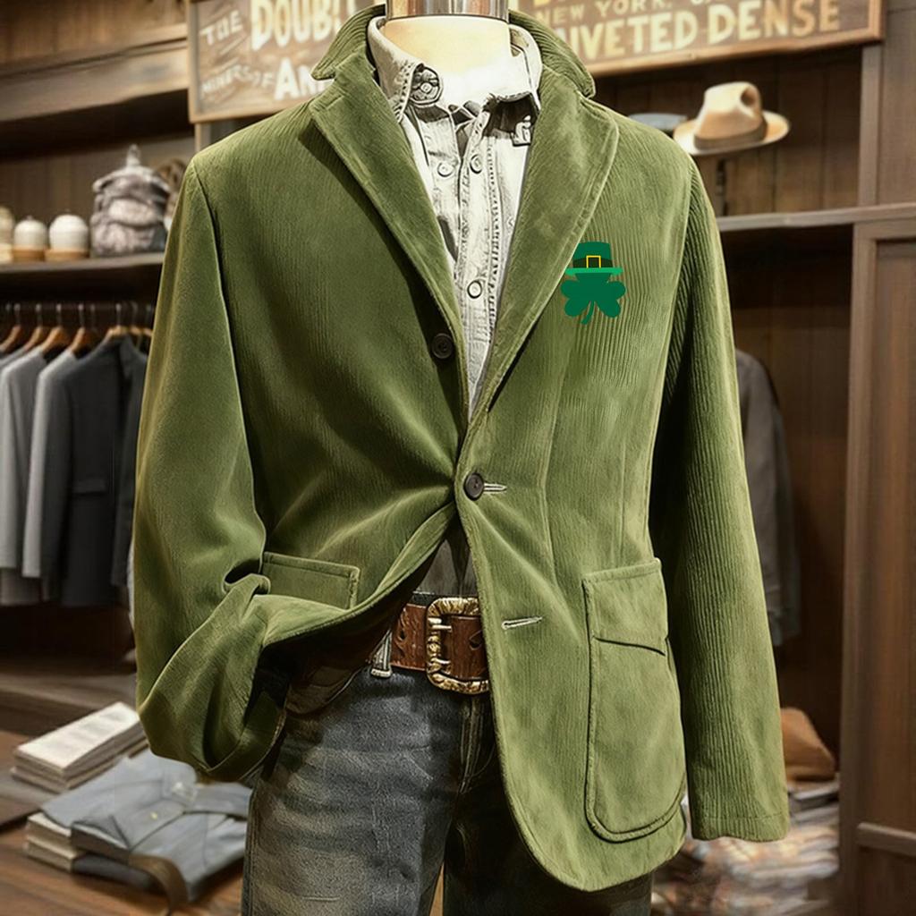 Herren Bedruckter Kord Samt Taschen Anzug Jacke Cardigan Herren Freizeitanzug
