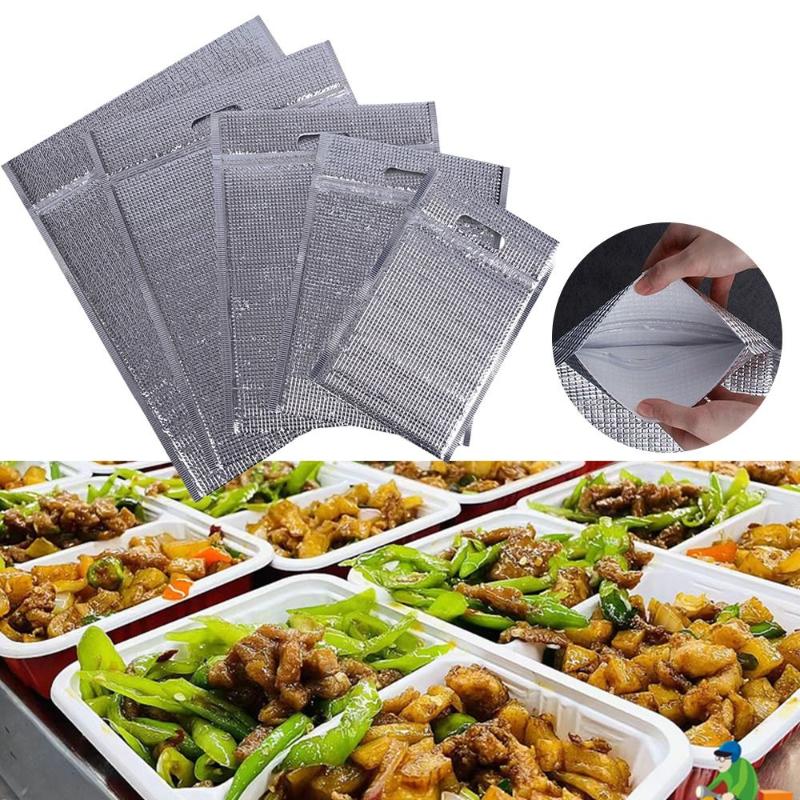 5Pcs Aluminum Foil Insulated Thermal Bags for School Lunch Takeout Camping Grocery Shopping Picnic