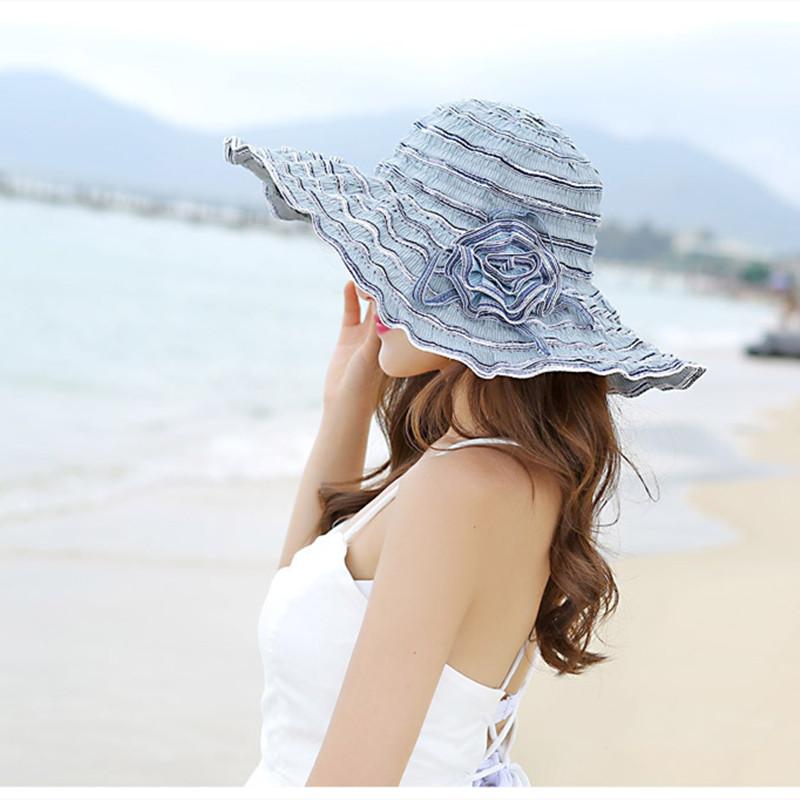 Women's Straw Sun Hat Classic Flat Beach Hat Summer Sun Protection Cowboy Style Hat Rolled Up Packable Wide Brim Panama Hats