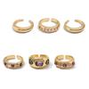 Gold Color Rhinestones Adjustable Opening Rings Inlaid Green Pink Stones Ring For Women 6 Piece Jewelry Gift Collection