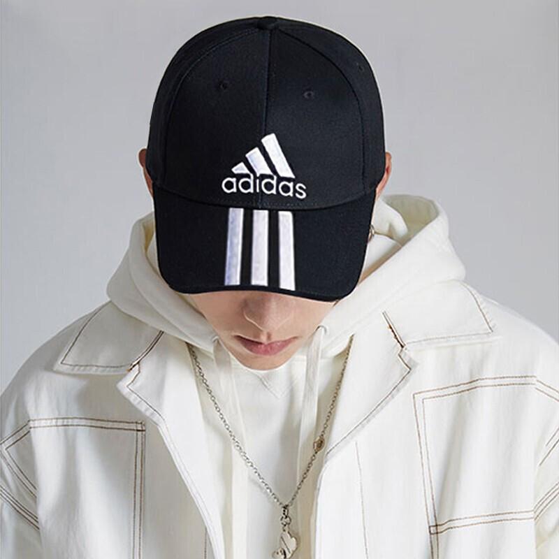 adidas Training Three Stripes Cotton Baseball Cap Unisex Hats Black FK0894