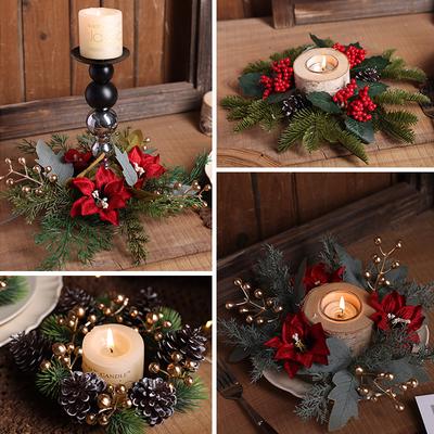 1 Adet Noel Masaüstü Dekorasyonu Mum Halkası Mini Çelenk Mum Çelenki Yemek Masası Dekorasyonu