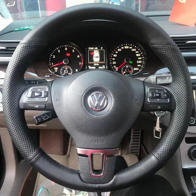 For Volkswagen Golf 6 Mk6 Polo Sagitar Bora Santana Jetta Mk6 Leather Hand-stitched Carbon Fibre Steering Wheel Cover