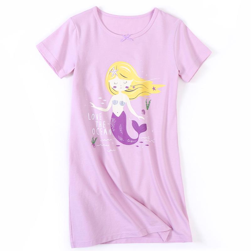 Girls' Summer Short-Sleeve Cotton Mermaid Nightgown