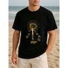 European sizes Golden Original Mural Pattern Retro Art Style Pure Printed T-shirt, Men's Clothing, Short-sleeved Top