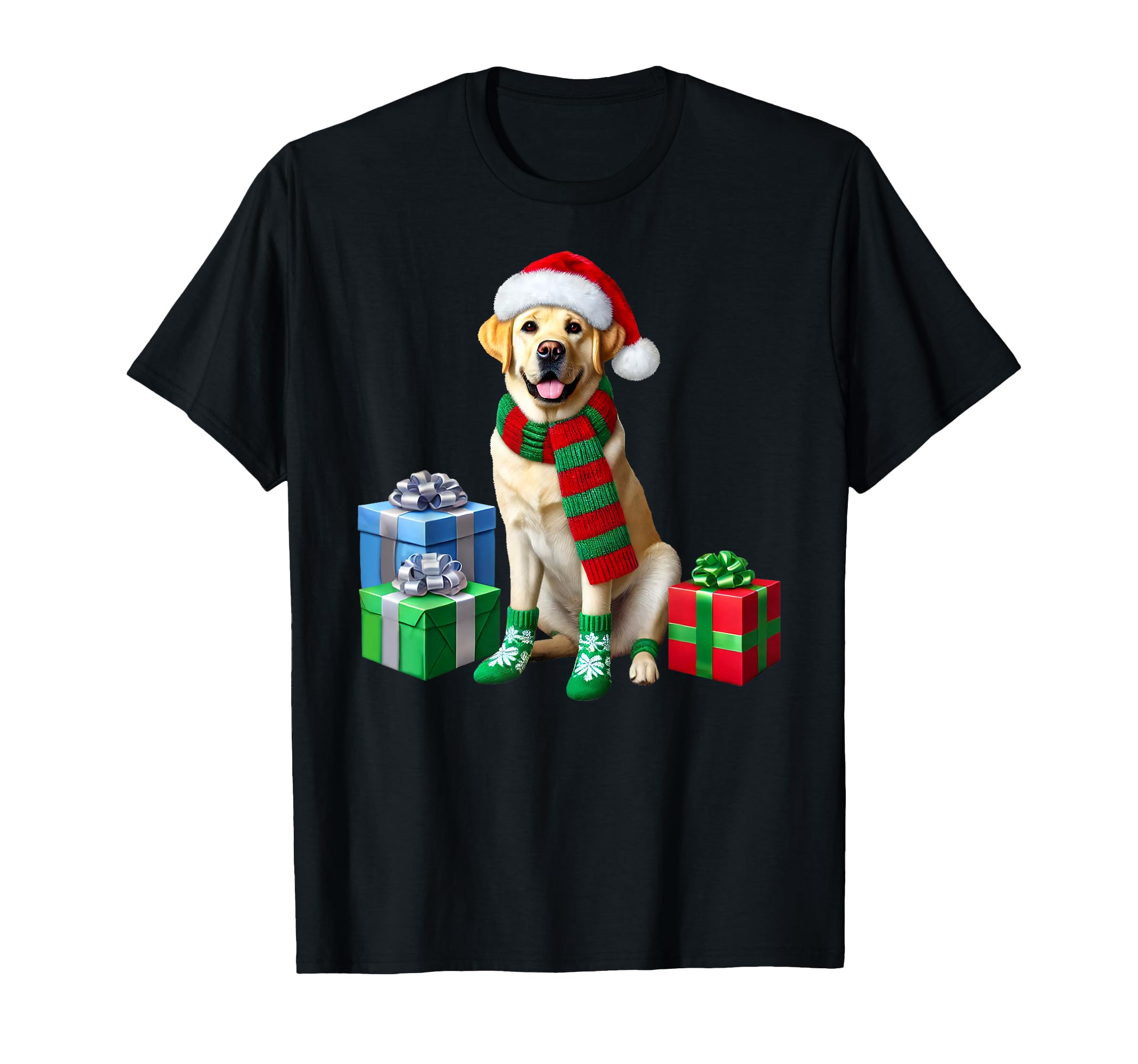 

Желтый лабрадор Рождественская собака Шапка Санты Пижама Щенок Щенок Футболка