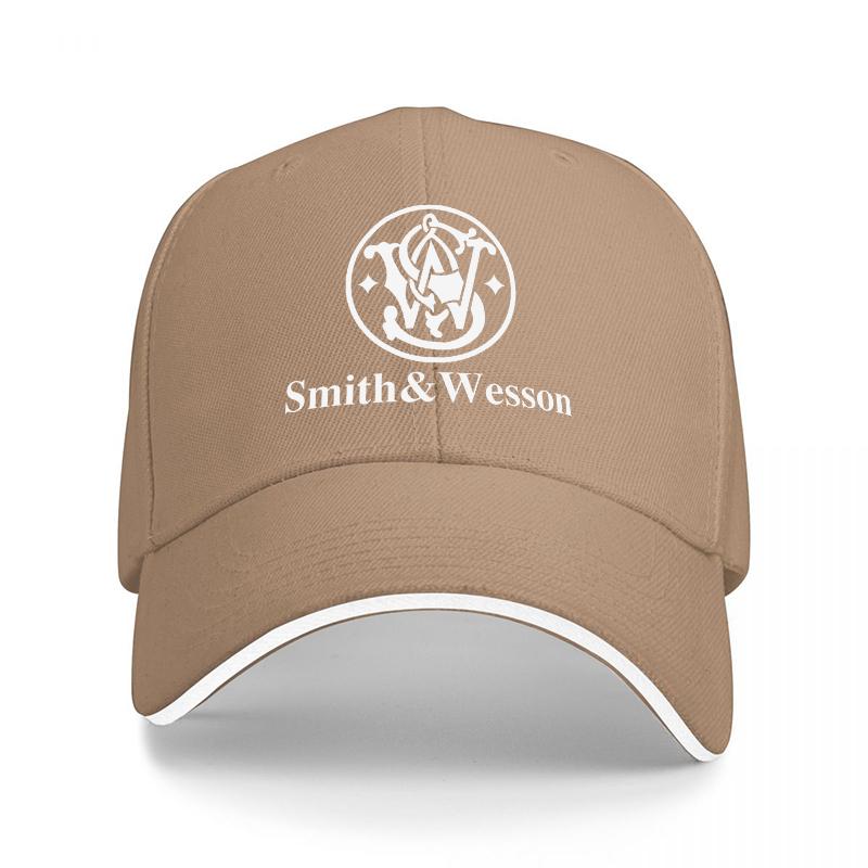 Smith Wesson Logo Embroidered Baseball Cap Black Classic Adjustable Hat with White Trim and Brand Emblem Design