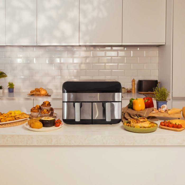 Cecotec friteuse sans huile cecofry advance 9000 inox. air fryer 2800w, 2 plateaux 4,5l, double température