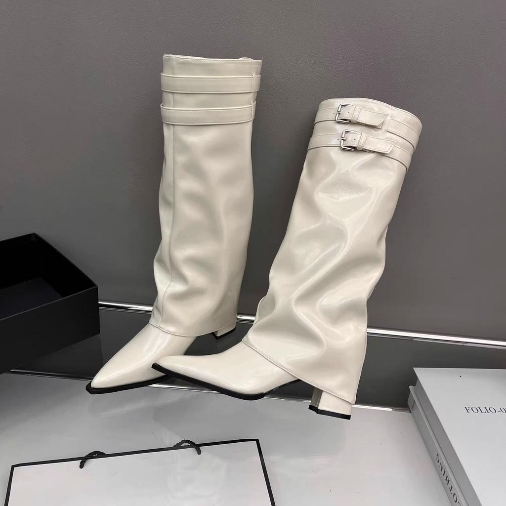 Trend knight boots long boots small fragrant style fashion thick heel high boots fried street female pointed head college style women's shoes girls