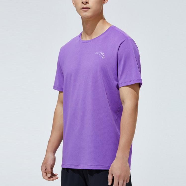Anta Plain Logo Round Neck Breathable Quick-Dry Sports Short Sleeve T-Shirt Men Tops Purple 952325106-3