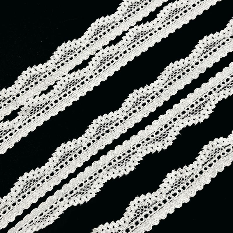 WH80058 Modern Stretch White Lace Trim  - Geometric Floral Lace Print Elastic Edging White Lace