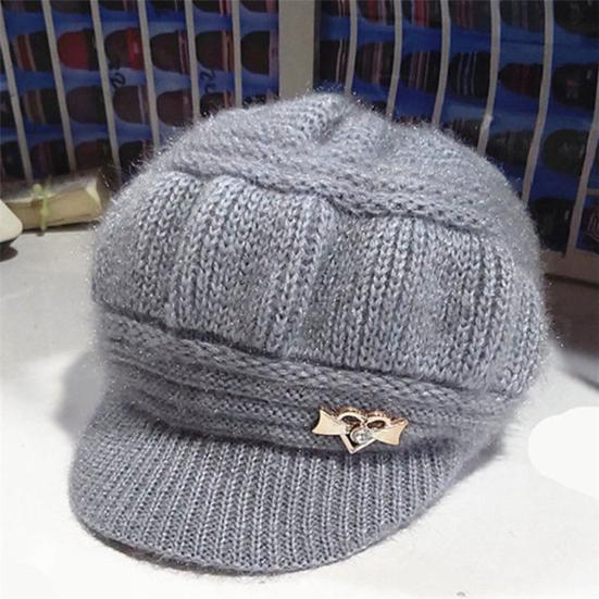Knitted Hat Peaked Love Heart Decor Thickened Plush Lining Keep Warm Solid Color Winter Thermal Middle-aged Women Cap for Gift
