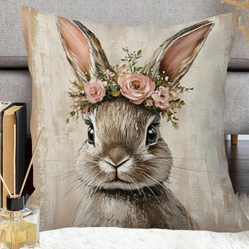 Easter Decoration Pillowcase 2D Flat Print Rabbit Pattern Polyester Sofa Bedroom Decoration Exquisite Cute Cushion Cover