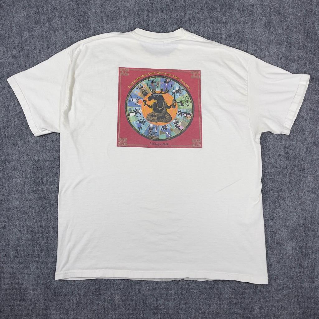 Vintage 3 Blind Moose Wine T-Shirt Mens XL Cream Year of the Moose Graphic Unisex T-Shirt
