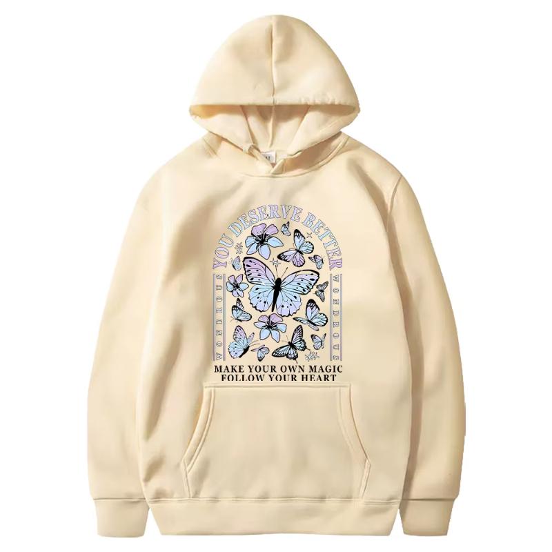 YOU DESERVE BETTFR Graphic Printed Hooded Women Aesthetic Trendy Hoodies Casual Loose Sweatshirt Harajuku Unisex Streetwear