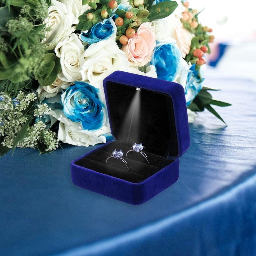 Velvet LED Ring Jewelry Box Solid Color Jewelry Organizer Box  Valentine's Day