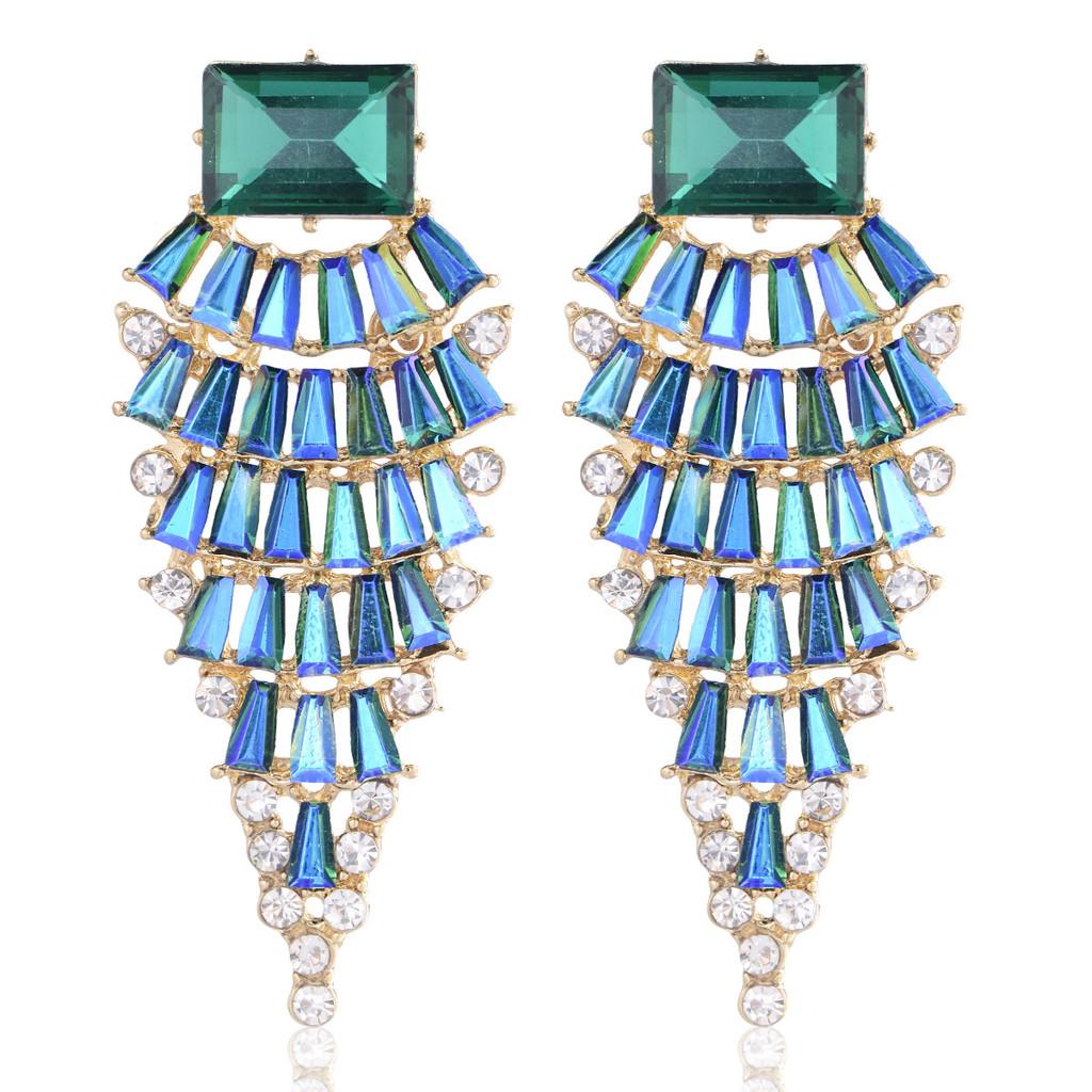 Geometric Alloy Long Earrings For Women With Colorful Rhinestones In Fashion Spring