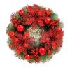 Christmas Wreath for Front Door Artificial Pine Needle Wreath with Balls Bows Flowers Merry Christmas Hanging Decor for Home Wall Window Porch Indoor