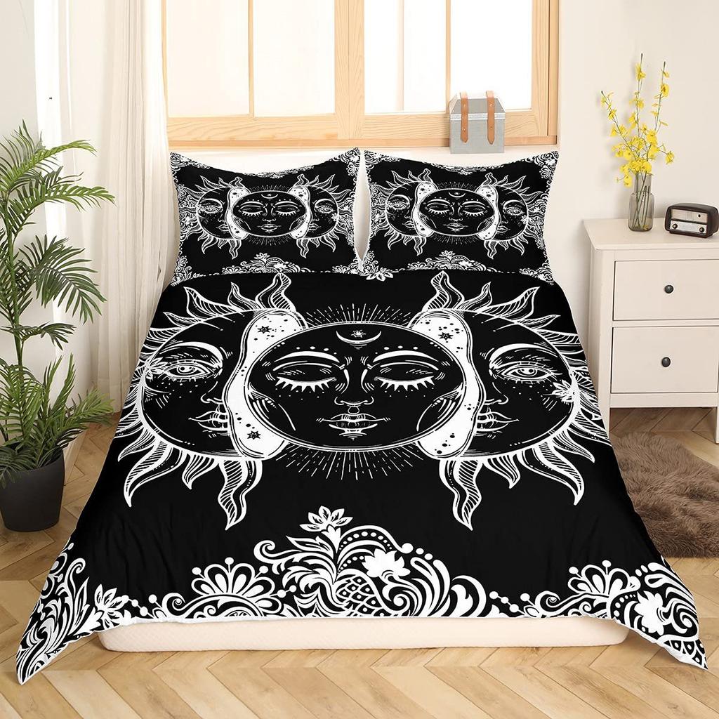 Mandala Three-Piece Digital Printing Bedding Set Exotic Black And White Bed Cover
