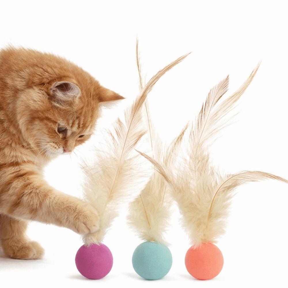 3Pcs Chewing Resistant Cat Interactive Ball Toy Solid Biting Cat Feather Ball Toys  Pet Teasing