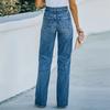 Autumn new high-waisted jeans for women, washed ripped wide-leg denim trousers