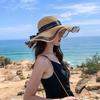 Fashion Flat-Topped Straw Hats Girls Wide Brim Sun Hat Outdoor Lace Bow Strap Lightweight Uv Protection Beach Cap