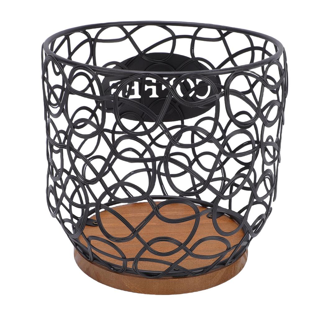 Coffee Pod Holder   Large Capacity Coffee Capsule Storage Basket with Wooden Base for Kitchen Counter   Desktop