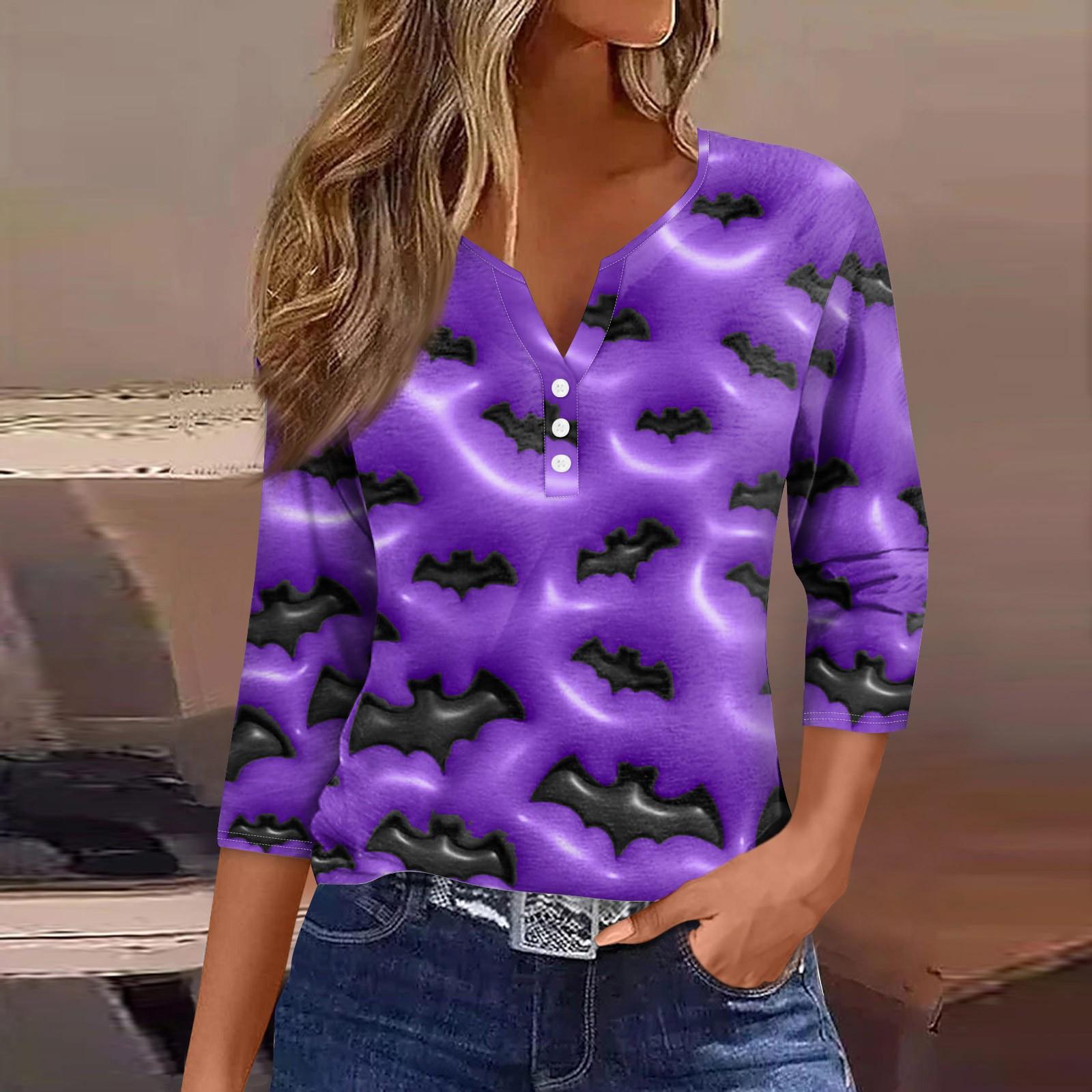 

Женская футболка с V-образным вырезом на пуговицах, с рукавом три четверти, на Хэллоуин M