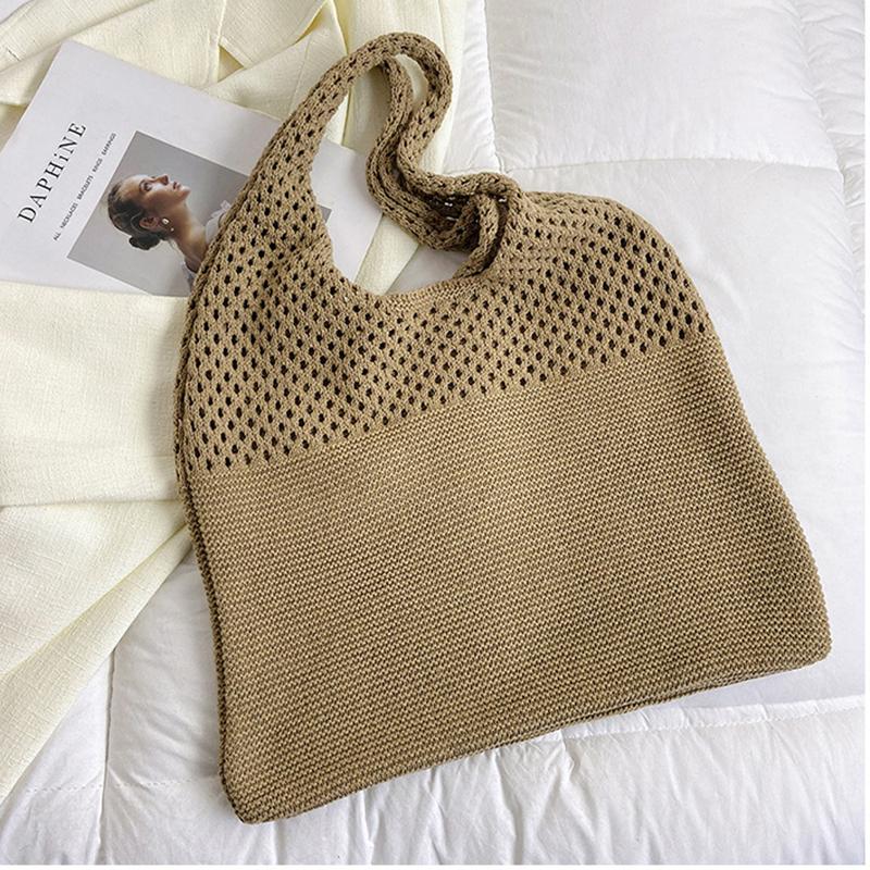 Vintage Hollow Out Summer Beach Woven Women Shoulder Bag Knitting Handbags Large Capacity Crochet Tote Bags