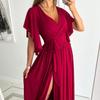 2026 Autumn Solid Color Bell Sleeve V-Neck Floor-Length Dress for Women