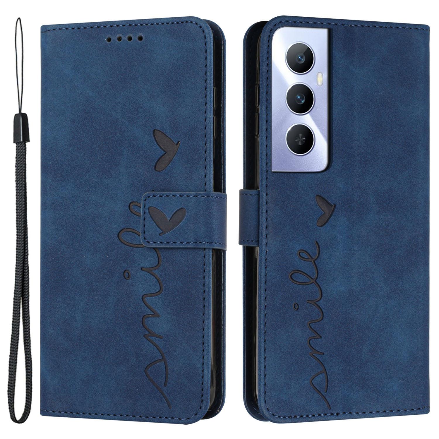 

For Realme C65 4G Wallet Case Love Heart Imprinted Skin-Touch Feeling Leather Cover Sapphire