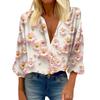 Women's Shirt Button Casual Print Fashion Round Neck Drop Shoulder Seven Sleeve Shirt Top