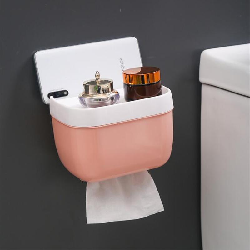 

Водонепроницаемый настенный держатель для туалетной бумаги, полка для хранения рулонов туалетной бумаги, ящик для хранения, подставка для подносов, принадлежности для ванной комнаты розовый