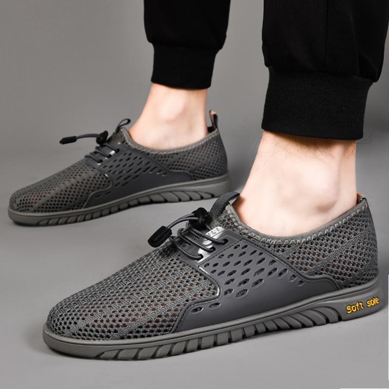 One-pedal Mesh Shoes Men's Shoes Soft Sole Hollow 46 Large Size Breathable Thin Sports and Leisure Shoes Light Lazy Shoes