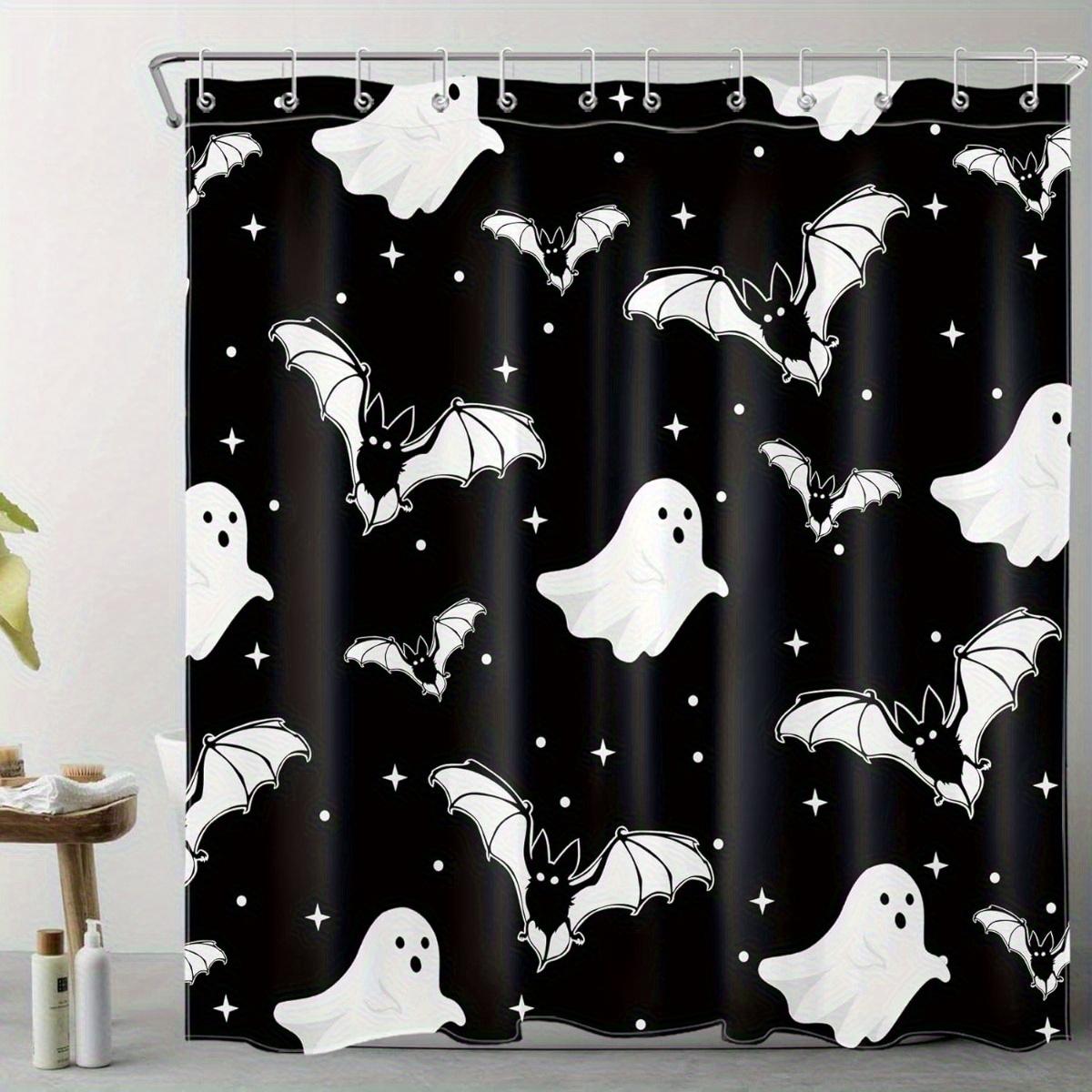 

Hvhvest Halloween Bathroom Shower Curtain, Black And White Bat Horror Pattern With Hooks Decoration Set, 72X72Inch W60H190(CM)-1 Pcs