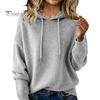 Hooded Tops Women Sweater Adjustable Drawstring Long Sleeve Knitting Casual Loose Fit Solid Color Pullover Knitwear Daily Wear Breathable