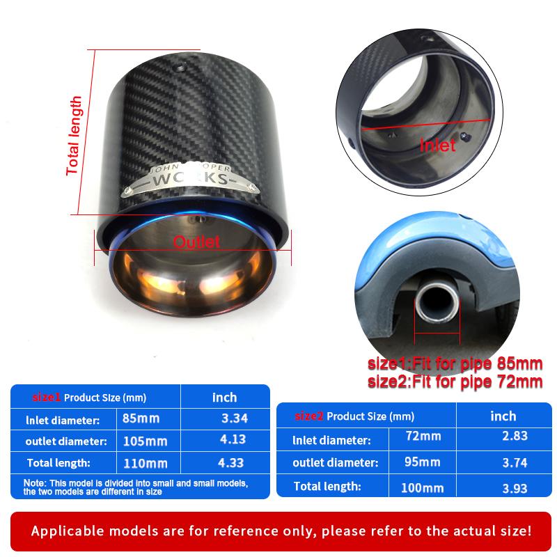 

Exhaust Tip Blue Carbon Fiber Muffler Pipe Fit for Mini Cooper S Exhaust Tip R55 R56 R57 S R58 R59 R60 R61 F54 F55 F56 F57 F60 inlet 72mm