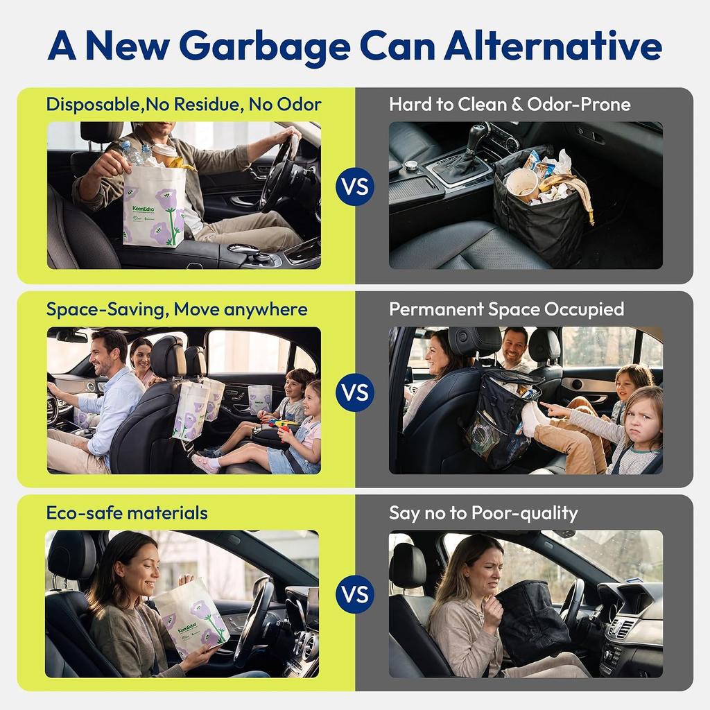 Disposable Car Garbage Bin Bags, Vomit Trash Bags Made with Recycled HDPE for Boat, Plane, Travel, Camping, Bedroom, Study Room, Office and Car, 20