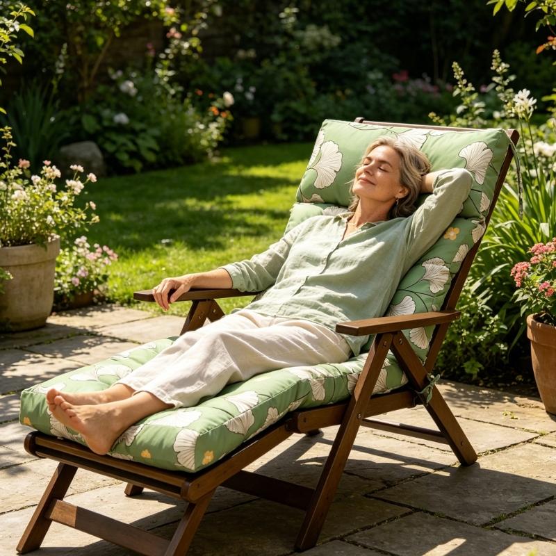 Garden Chair Pad with High Back Headrest, Tufted Outdoor Form and Seat Anchors 125 x 55 cm for Porch Use Daily