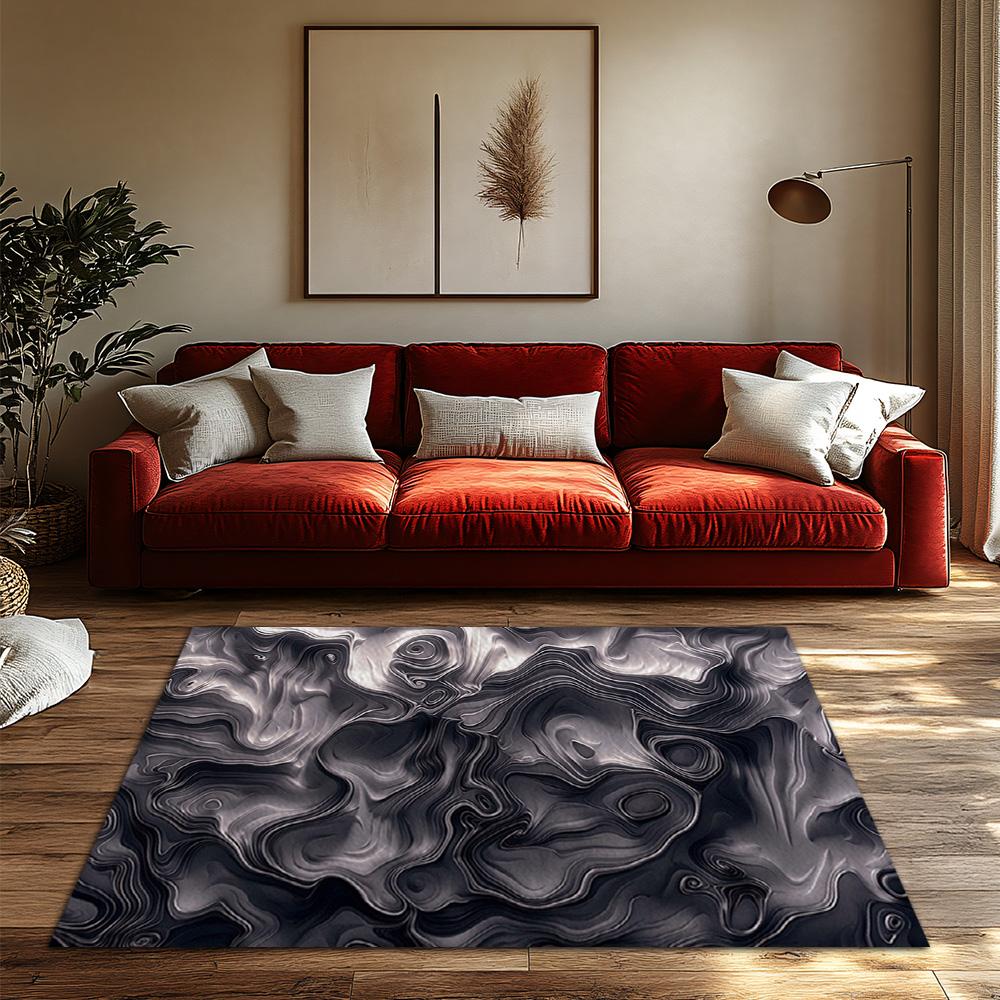 Abstract Flow Pattern Area Rug, Neutral Tone Carpet for Living Room, Soft Non-Slip Sofa Mat with Bohemian Home Decor