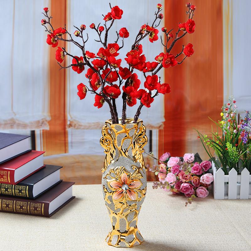 European Ceramic Vase Ornament, Gold Wedding Gift, Living Room Decoration, Soft Home Furnishing