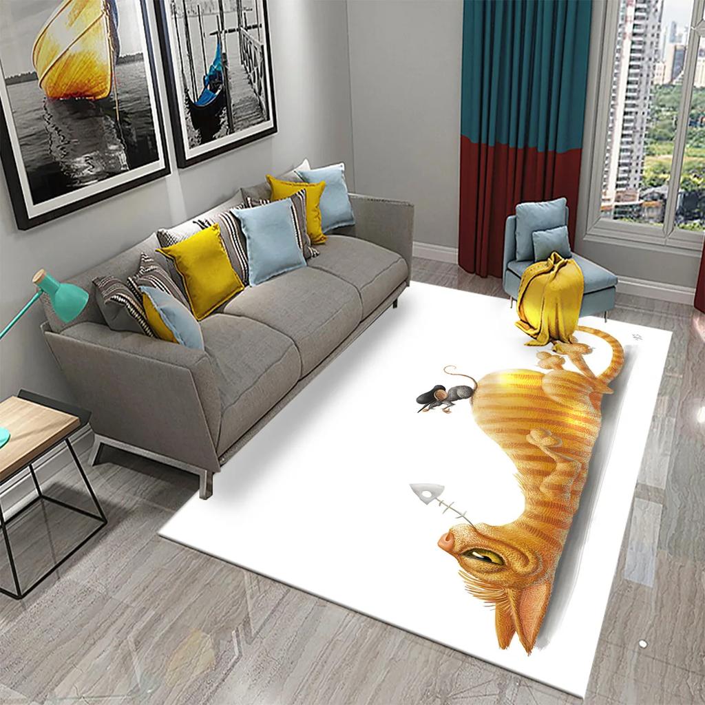 3D Cartoon Niedliche Katze Teppich für Wohnzimmer Badezimmer Kinderzimmer Dekoration Kinder Spielen Krabbeln Weich Rutschfest Bodenmatte Geschenk