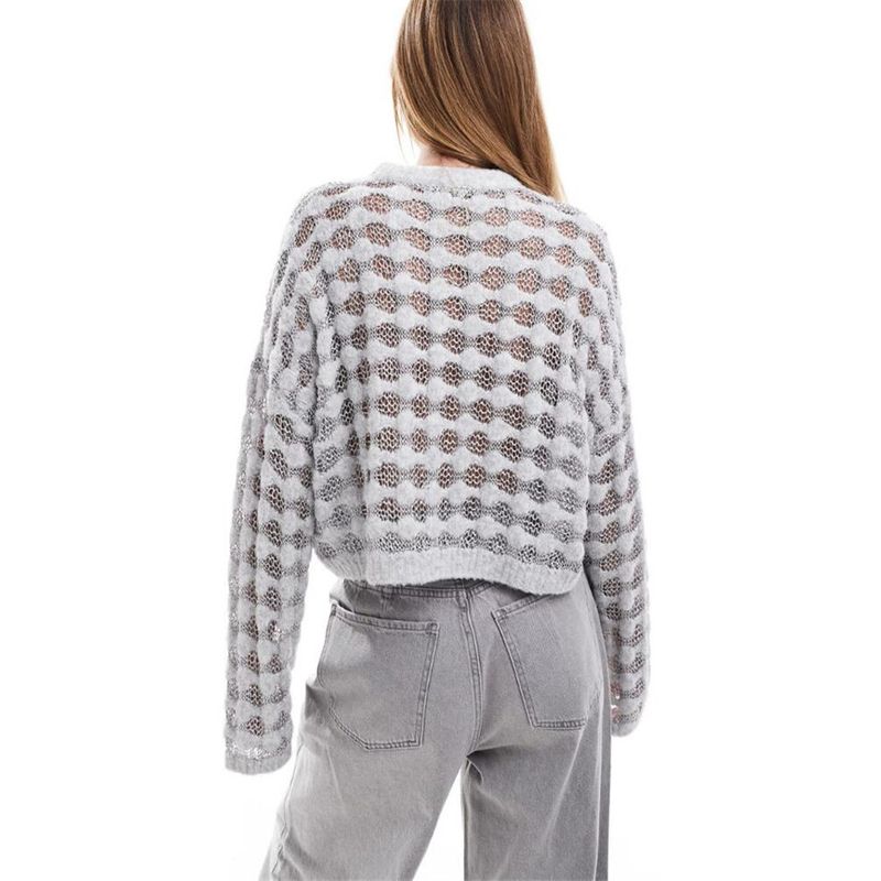 Foreign Trade Original Order Tail Goods British As Mesh Dot Perspective Loose Short Women Knitted Sweater Long Sleeve Top
