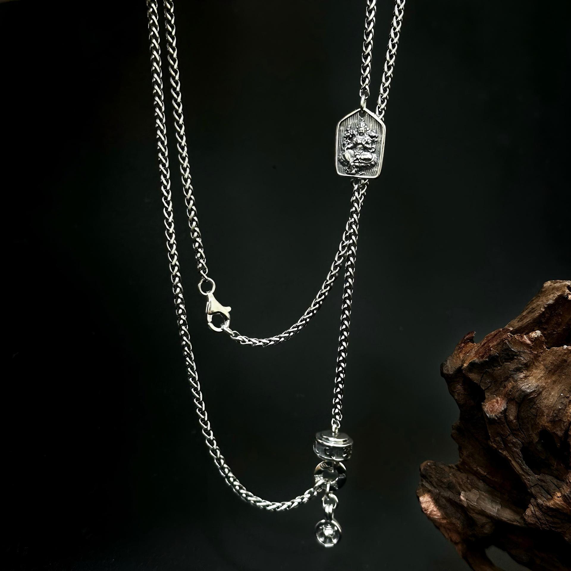 S925 Sterling Silver Green Tara Retro Necklace Retro Finish