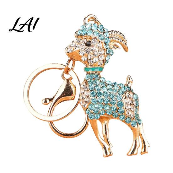 Metal Bag Charm Bling Rhinestone Lamb Keychain for Backpack Goat Car Key Zinc Alloy Holder Ring Sheep Pendant Backpacks and Handbags Animal Backpack