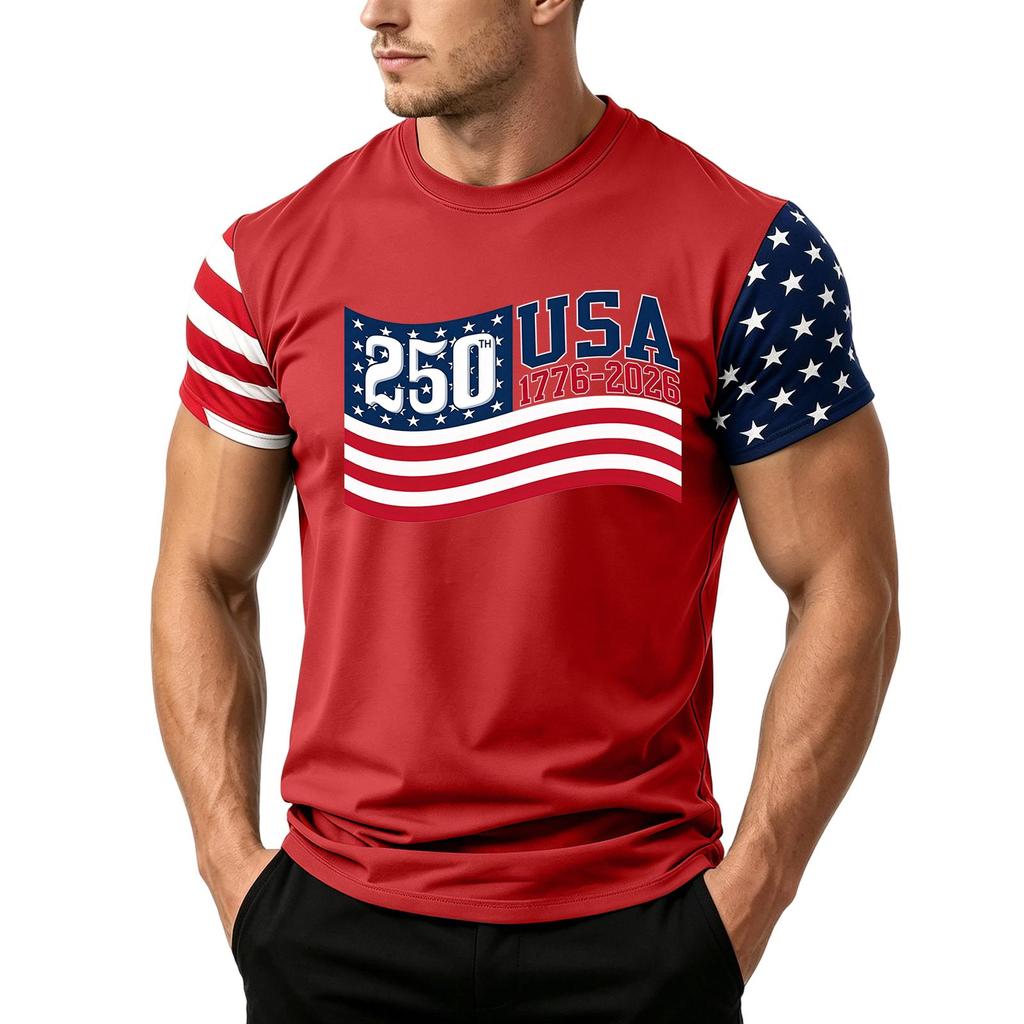 Men's Independence Day Flag Print Short Sleeve T-Shirt, Loose Casual Daily Summer Tops