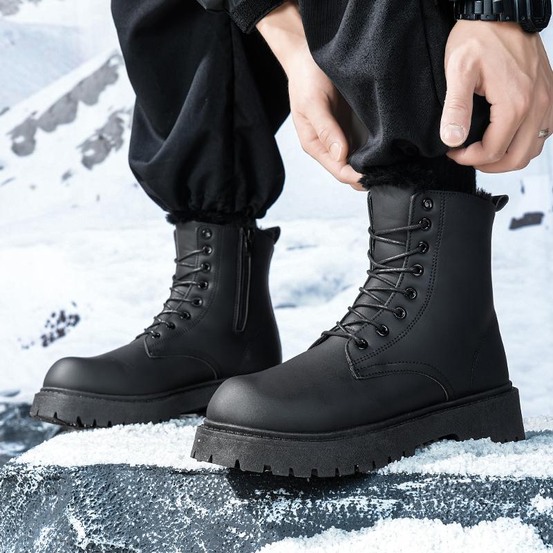 TUINANLE Men's Hiking Boots Outdoor Leather Cotton Shoes Trekking Sneakers for Men Casual High Top Black Boots