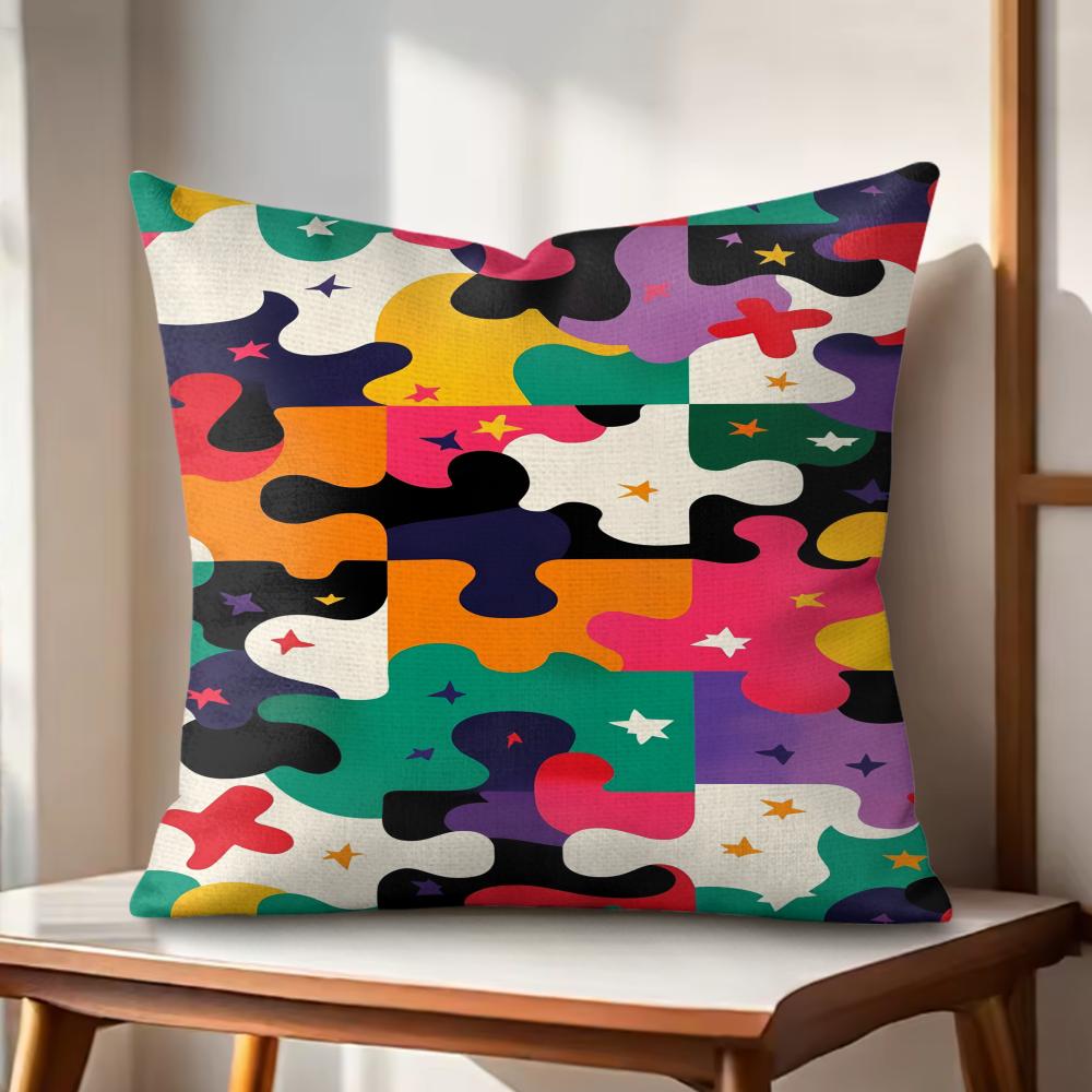 

Fun puzzle patterns Cushion Cover Natural Linen Organic Fabric DoubleSided Printing Couch Pillow Covers Home Decor 30x30cm