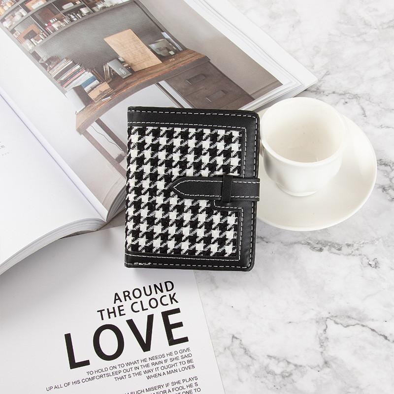 Korean Style Short Wallet Women Minimalist Plaid Coin Purse Retro Thin Student Foldable Coin Purse Female